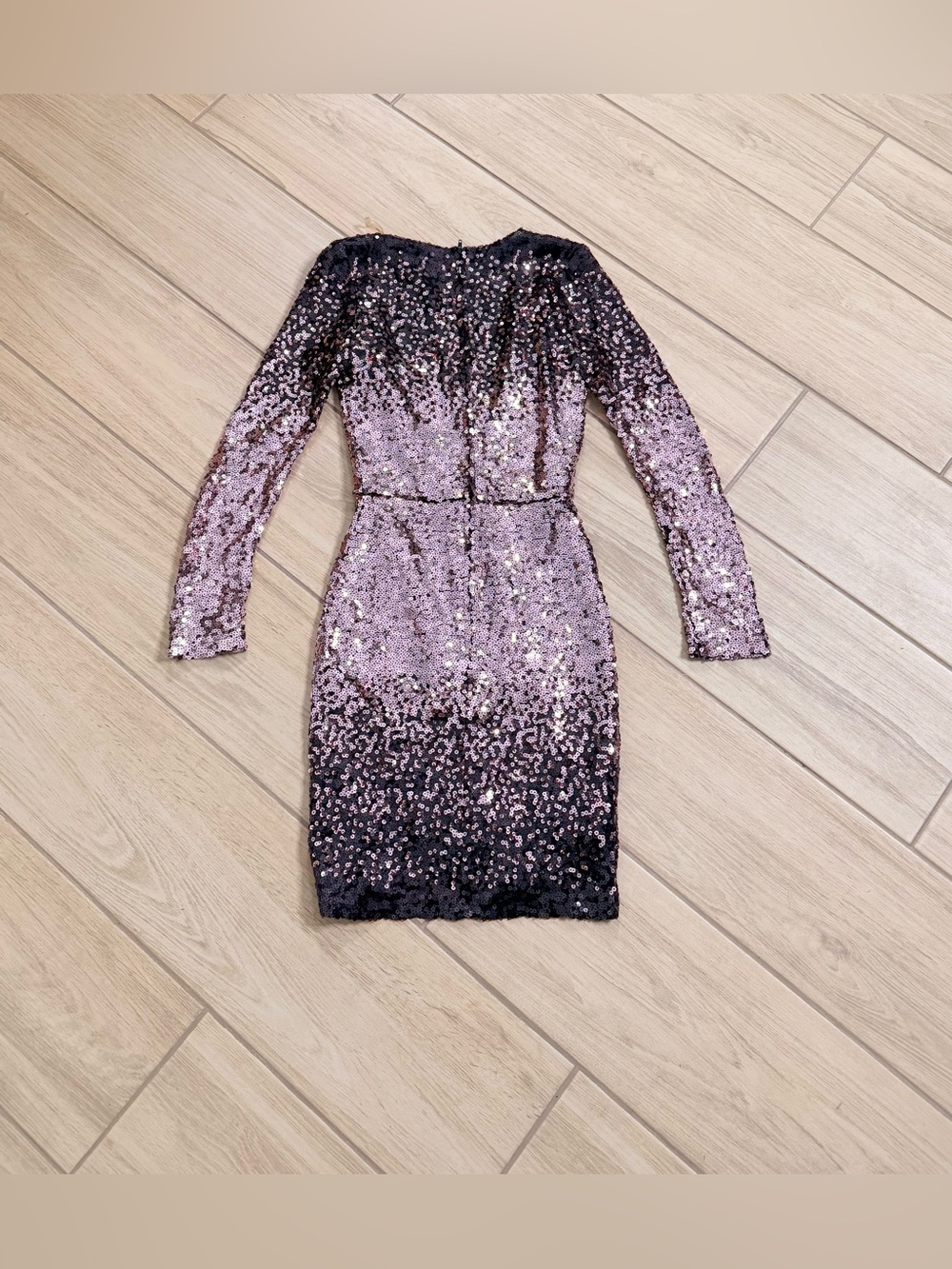 Charlotte Russe Y2K XS Rose Gold Sequin Bodycon Mini Dress Long Sleeve V - Picture 5 of 6